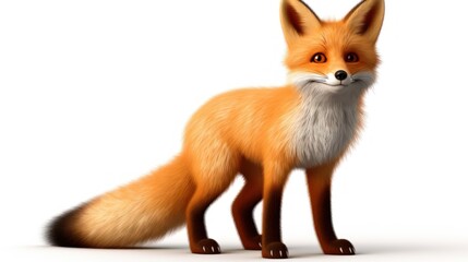 Obraz premium a 3d rendering of a red fox standing on one leg and looking at the camera with an alert look on its face.
