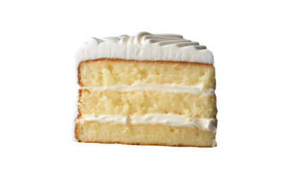 Vanilla cake slice. Isolated on Transparent background.