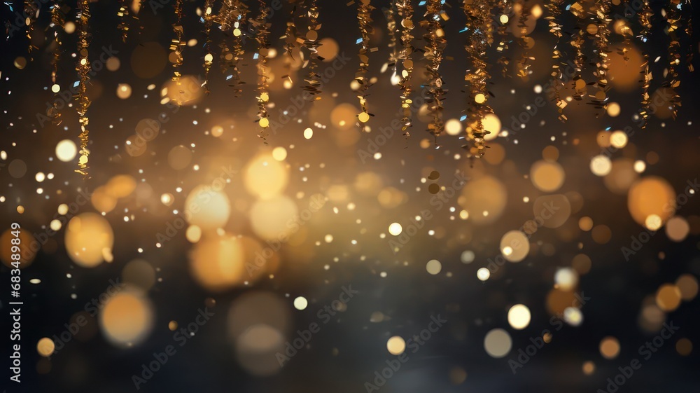 Poster golden bokeh background with golden sparkles created with generative ai