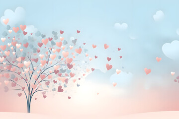 Tree with colorful heart leaves isolated on white background