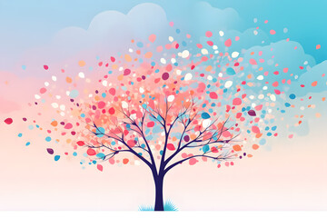 Tree with colorful leaves background.
