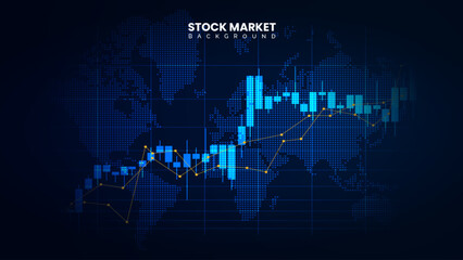 Stock market investment chart with candlestick and uptrend line. Successful candlestick trading chart information. Economic information growth background
