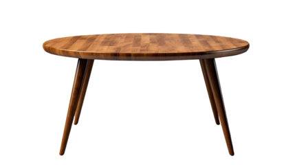 Wooden circle table. Isolated on Transparent background.