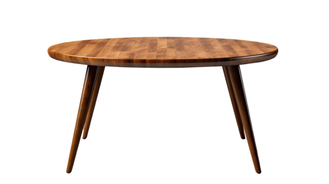 Wooden circle table. Isolated on Transparent background.