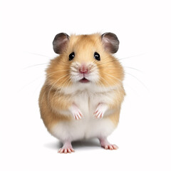 Adorable Roborovski hamster sideways, alone against a white background.