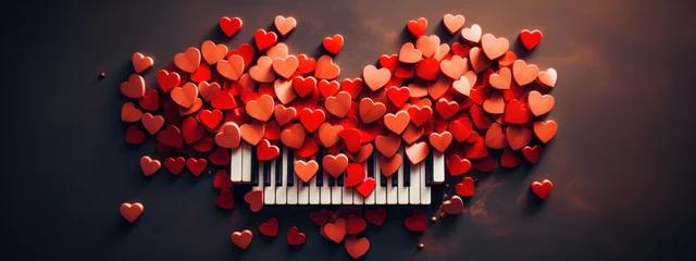 Poster A grand heart shape made of smaller hearts atop piano keys, mirroring the love songs of a Valentine's Day music playlist. © Liana