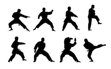 Set of silhouette of karateka, karate fighter - vector illustration