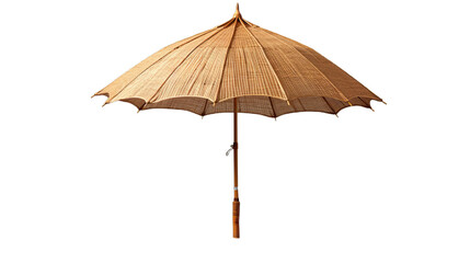 Straw beach umbrella. Isolated on Transparent background.