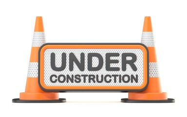 Under construction sign with traffic cones 3D