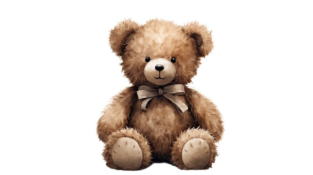 Watercolor teddy bear. Isolated on Transparent background.