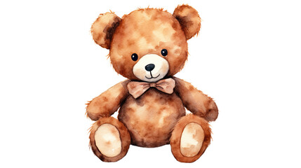 Watercolor teddy bear. Isolated on Transparent background.