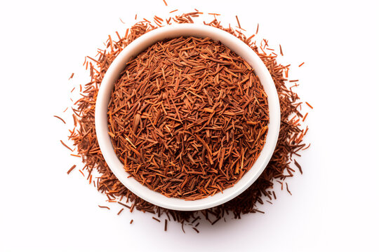 A top view of isolated Rooibos tea on white, ideal for any tea catalogue.