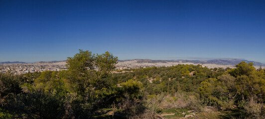 Obraz premium A panoramic view of the urban sprawl of Athens, Greece