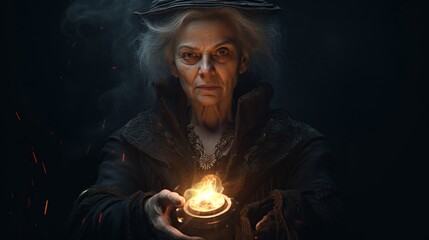 An old mysterious magician witch in a dark place - obrazy, fototapety, plakaty