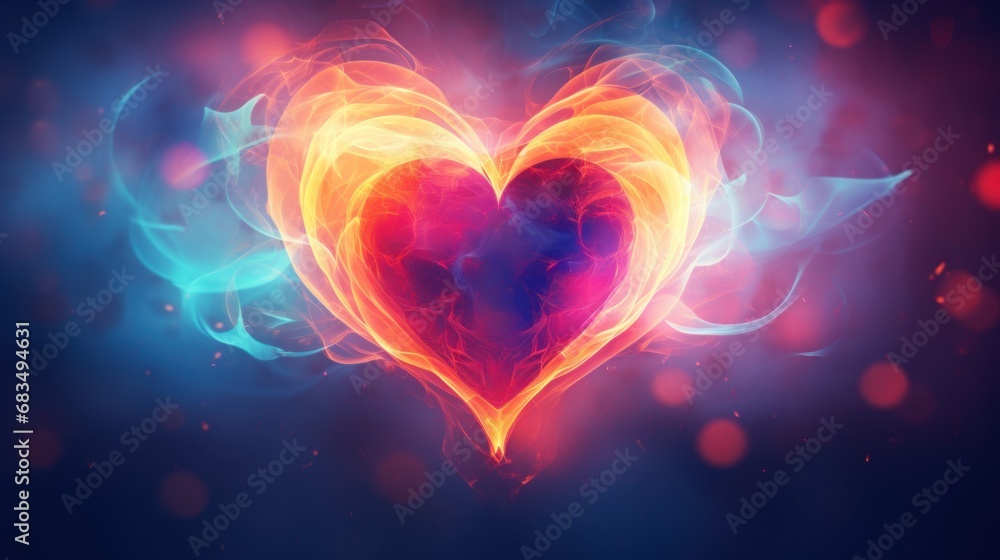 Aufkleber a colorful heart on a blue background with a red and yellow heart in the middle of the image and a r