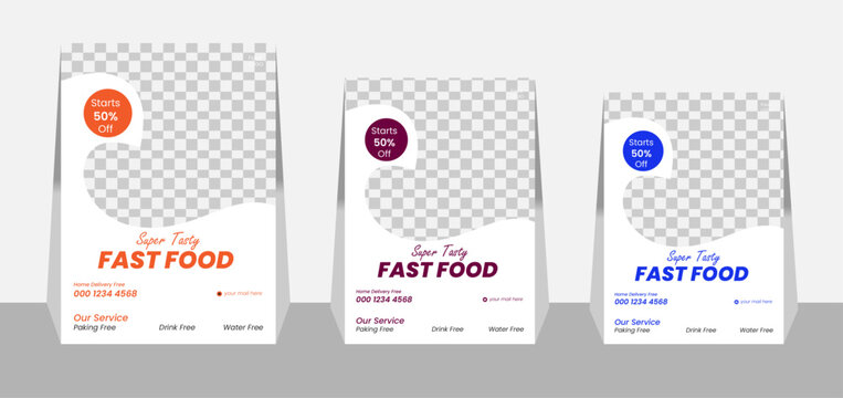 Fast food flyer template design.Fast Food Flyer Design Template cooking, cafe and restaurant menu, food ordering, junk food. Pizza, Burger, French fries and Soda.