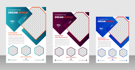 Travel Modern poster flyer design template bundle. Editable tour poster template .
