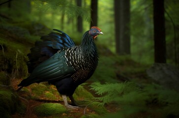 Obraz premium Capercaillie tetrao forest. Nature bird wildlife cock wood. Generate Ai