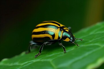 Colorado beetle on green leaf nature. Plant vermin bug nature pest. Generate Ai