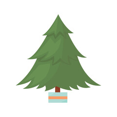 Green fir tree in a pot. Cute cartoon flat vector illustration isolated on white background