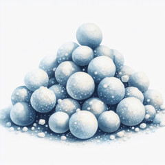 Heap of snow balls. Children's watercolor illustration on a white background. Generative AI.