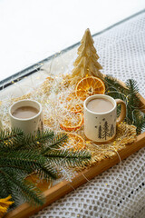 Obraz na płótnie Canvas Christmas morning with hot coffee. Winter morning. Christmas mood