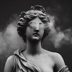 A statue of a woman with her face covered in smoke solid background. ai generative - obrazy, fototapety, plakaty