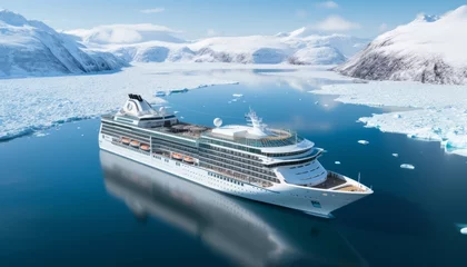 Gordijnen Breathtaking aerial view of cruise ship in canadas stunning northern seascape and glaciers © Ilja