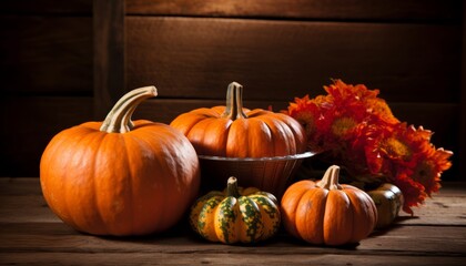 Homemade pumpkin pie on rustic wooden background, perfect for autumn baking and celebrations.