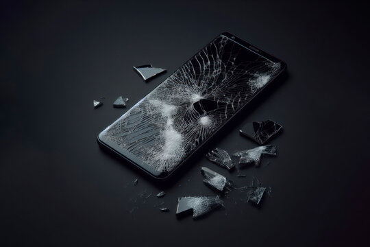 broken smartphone display on black background. ai generative
