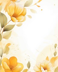 Spring sale vector abstract art background. Small wallpaper with golden flowers and botanical leaves. Organic shapes. Watercolor. Vector background for banners, posters, web and packaging.