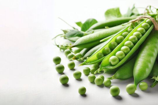 Fresh green peas isolated on white background, close up view. ai generative