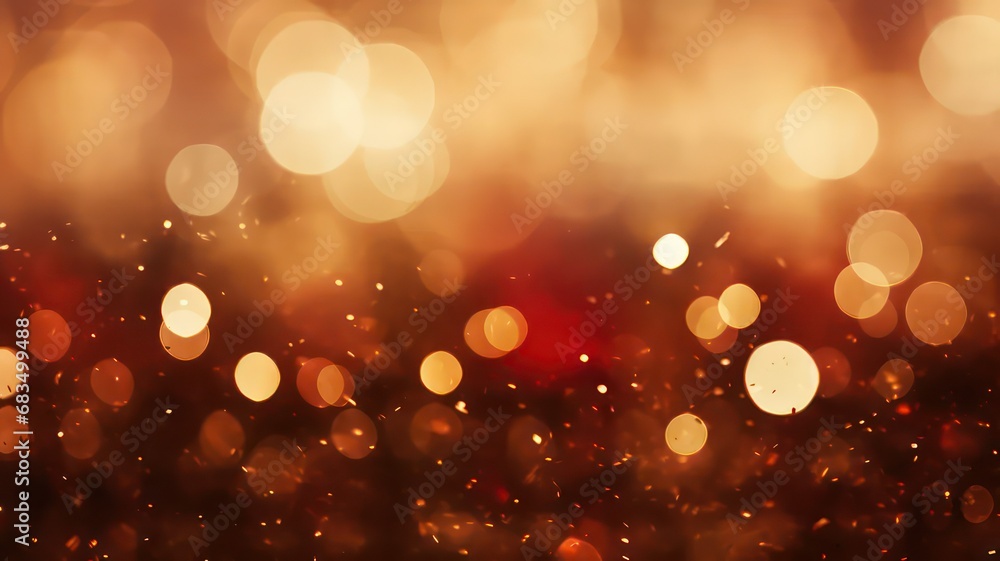 Poster golden and red bokeh lights with golden glitter created with generative ai