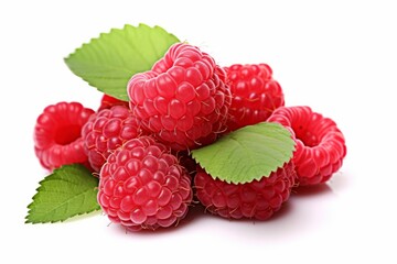 Fresh and juicy red raspberries isolated on white background for a wholesome fruit concept