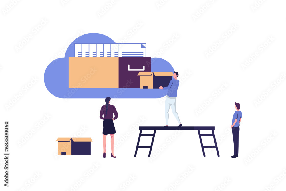 Poster cloud storage, data processing, message sending, illustration for web design marketing and printed m