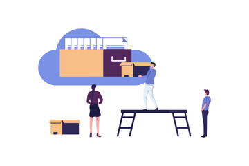 cloud storage, data processing, message sending, illustration for web design marketing and printed materials