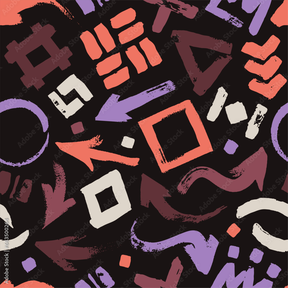 Poster brush geometric figures pattern. seamless print of abstract brush strokes with irregular shapes. mod