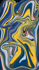 Fototapeta premium A swirling pattern in yellow and blue liquid marble. Phone wallpaper.