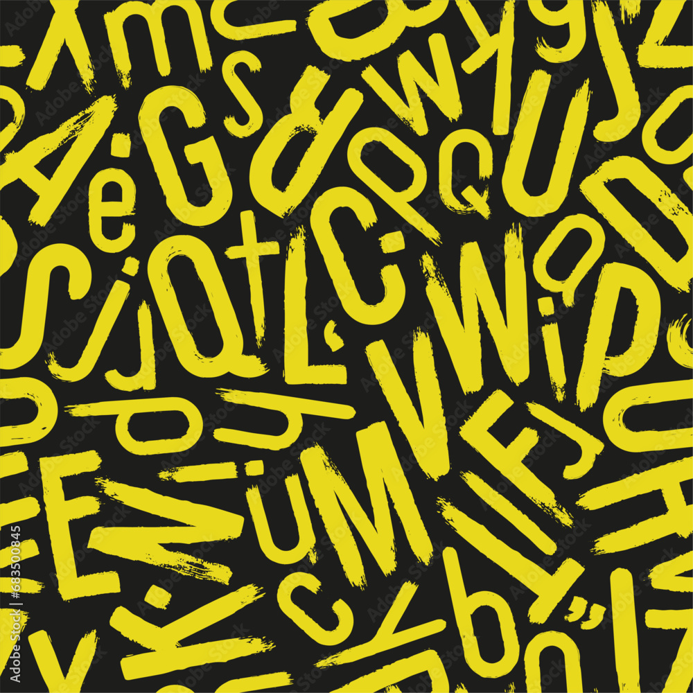 Poster grunge type pattern. seamless print of dirty modern alphabet letters, rough brushstrokes of messy sc