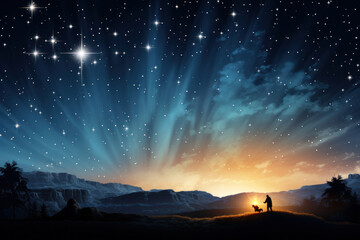 The star shines over the manger of Christmas of Jesus Christ.
