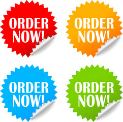 Order now vector sticker set, web design elements