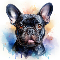 watercolor French Bulldog clipart, Generative Ai