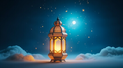 islamic background with golden lamp lantern.