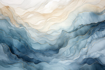 Obraz premium Light gray-blue abstract watercolor background november style, cool tones soft copy space. Snow wavy winter blue teal, aqua abstract new year background. Graphic resource ocean wave backdrop by Vita