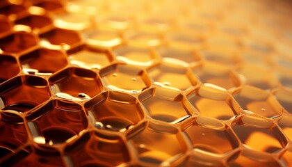 Exquisite golden honey and intricate honeycomb on a captivating and contemporary background - obrazy, fototapety, plakaty