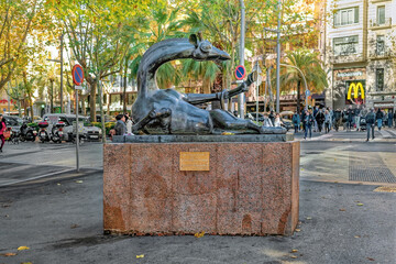 Barcelona, Spain - November 26, 2021: Coquette by Josep Granyer in Barcelona, 1972. Sculpture of...