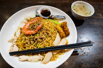 Kolo Mee, a popular Malaysian dish in the state of Sarawak, East Malaysia. kolo mee is Malaysian dish of dry noodles