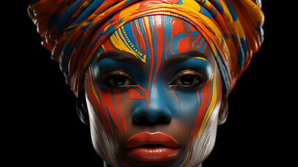 Colorful woman afro girl portrait body paint on face creative makeup Black History Month