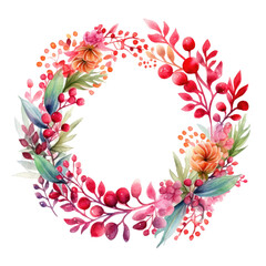 Christmas wreath in watercolor clipart design isolated transparent background