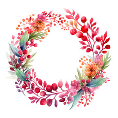 Obraz premium Christmas wreath in watercolor clipart design isolated transparent background